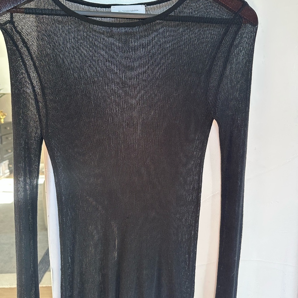 Black Ribbed Long Sleeve Sheath Top